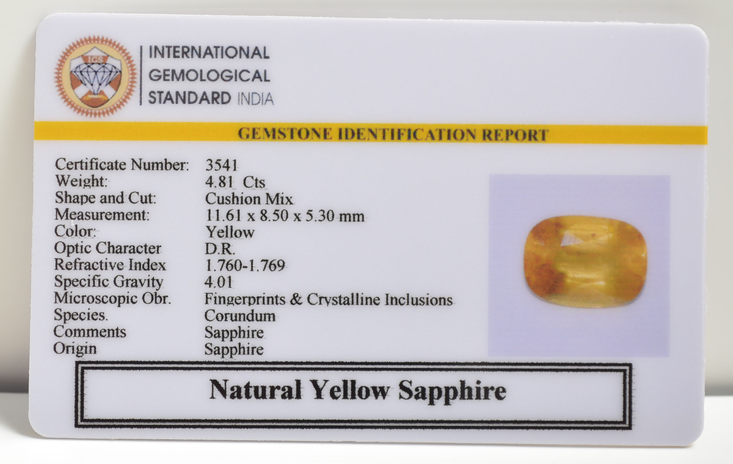 YELLOW SAPPHIRE 4.81 Ct.