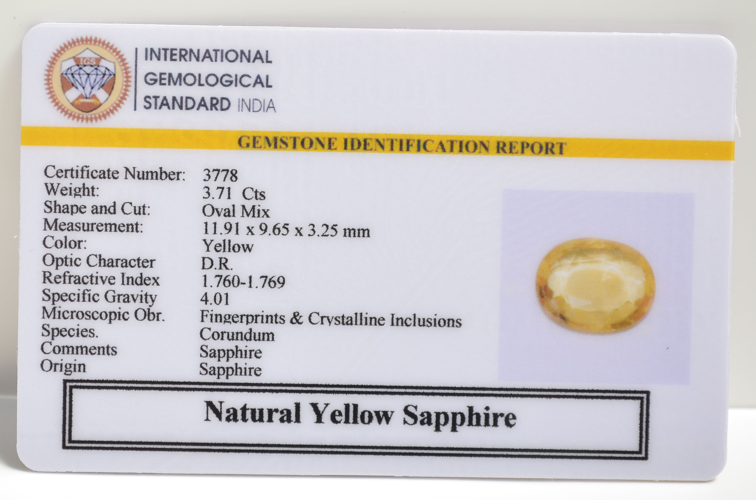 YELLOW SAPPHIRE 3.71 Ct. YELLOW SAPPHIRE 3.71 Ct.