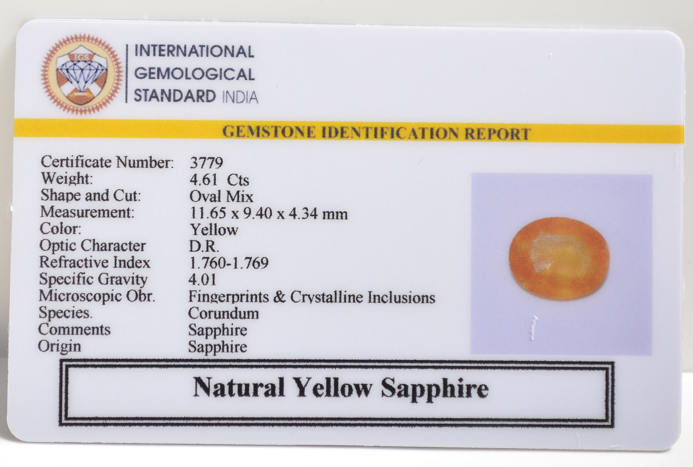 YELLOW SAPPHIRE 4.61 Ct.