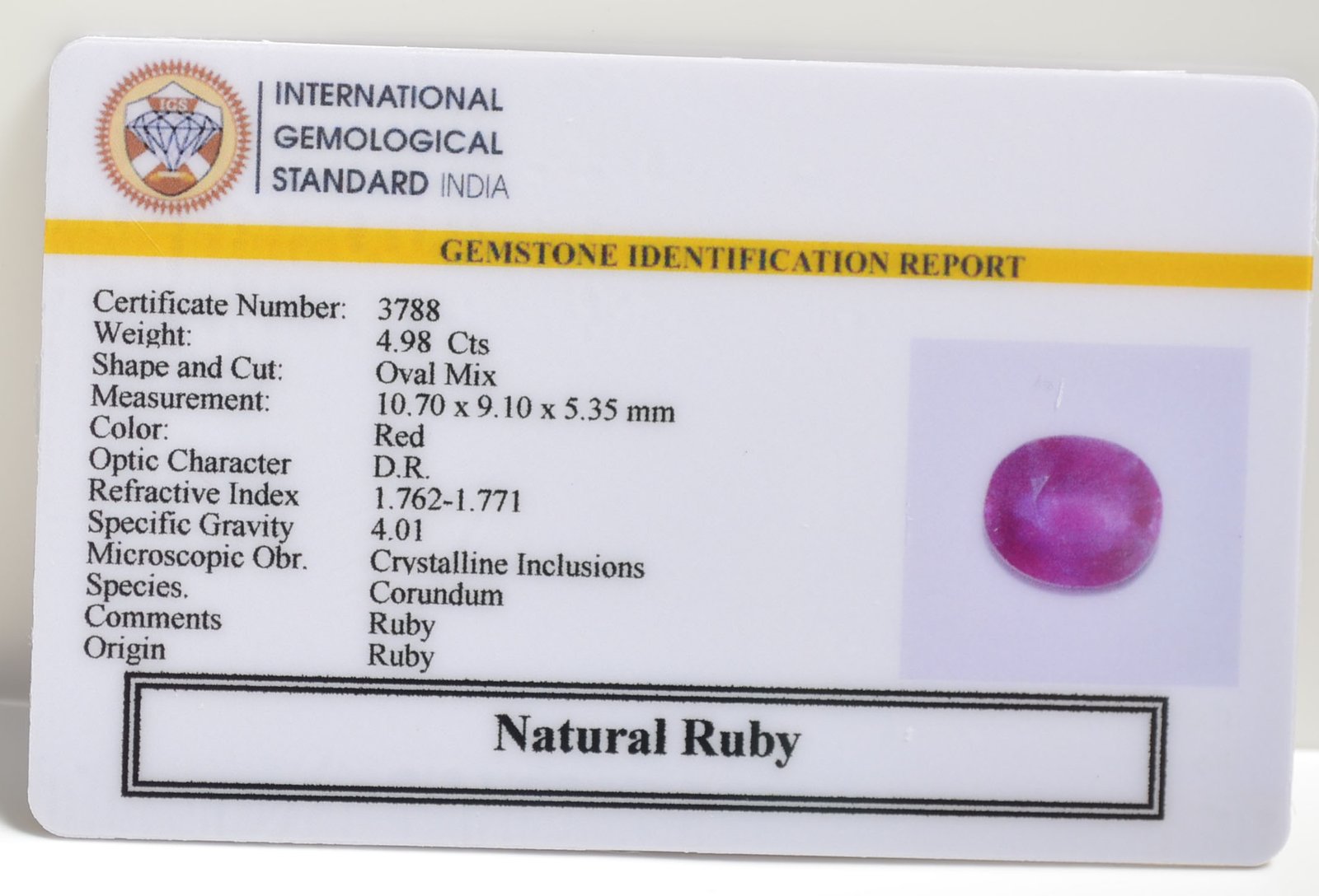 RUBG8298 2 RUBY 4.98 Ct.