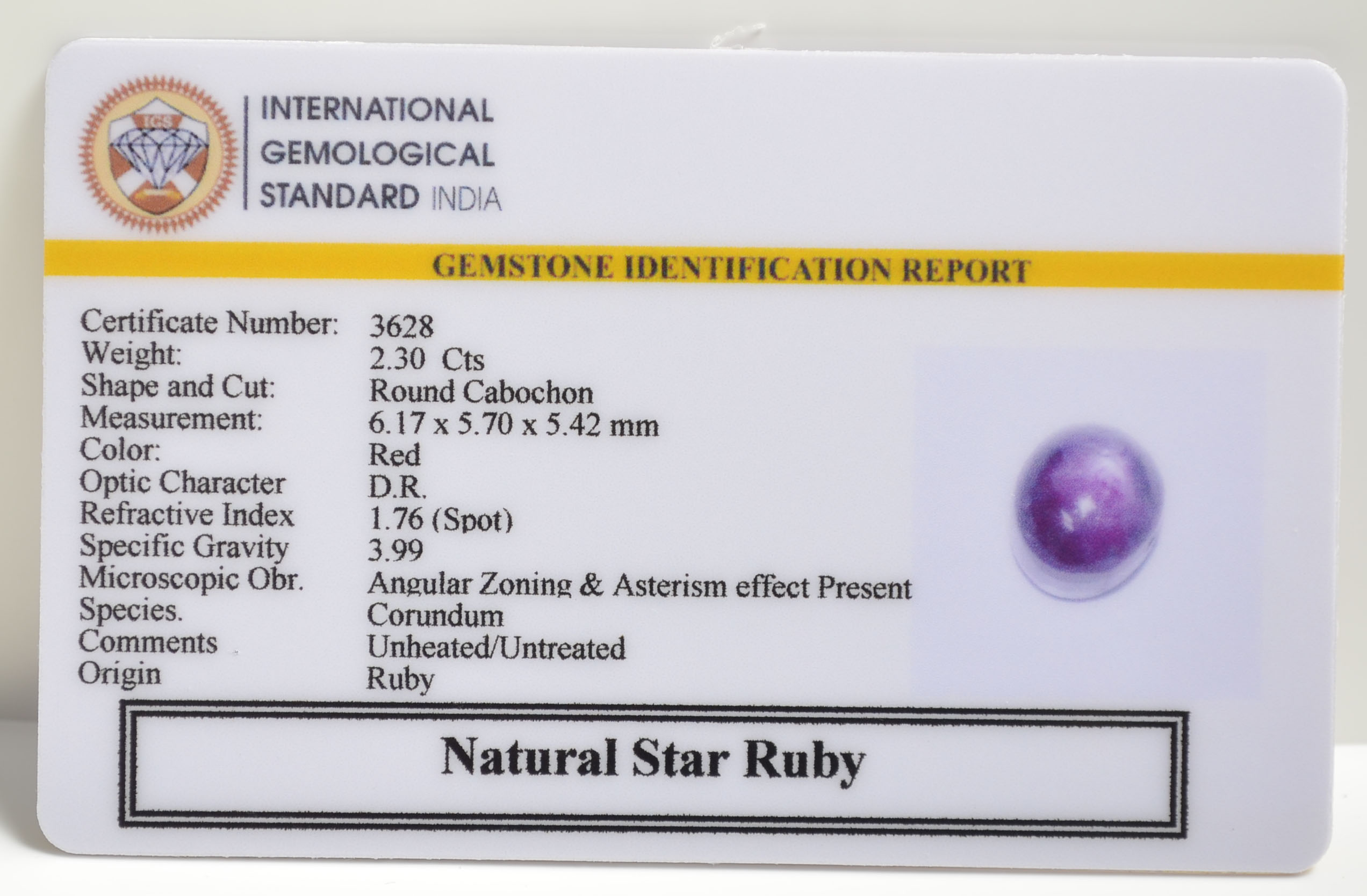 STAR RUBY 2.3 Ct. 3 SRUB273 2 STAR RUBY 2.3 Ct.