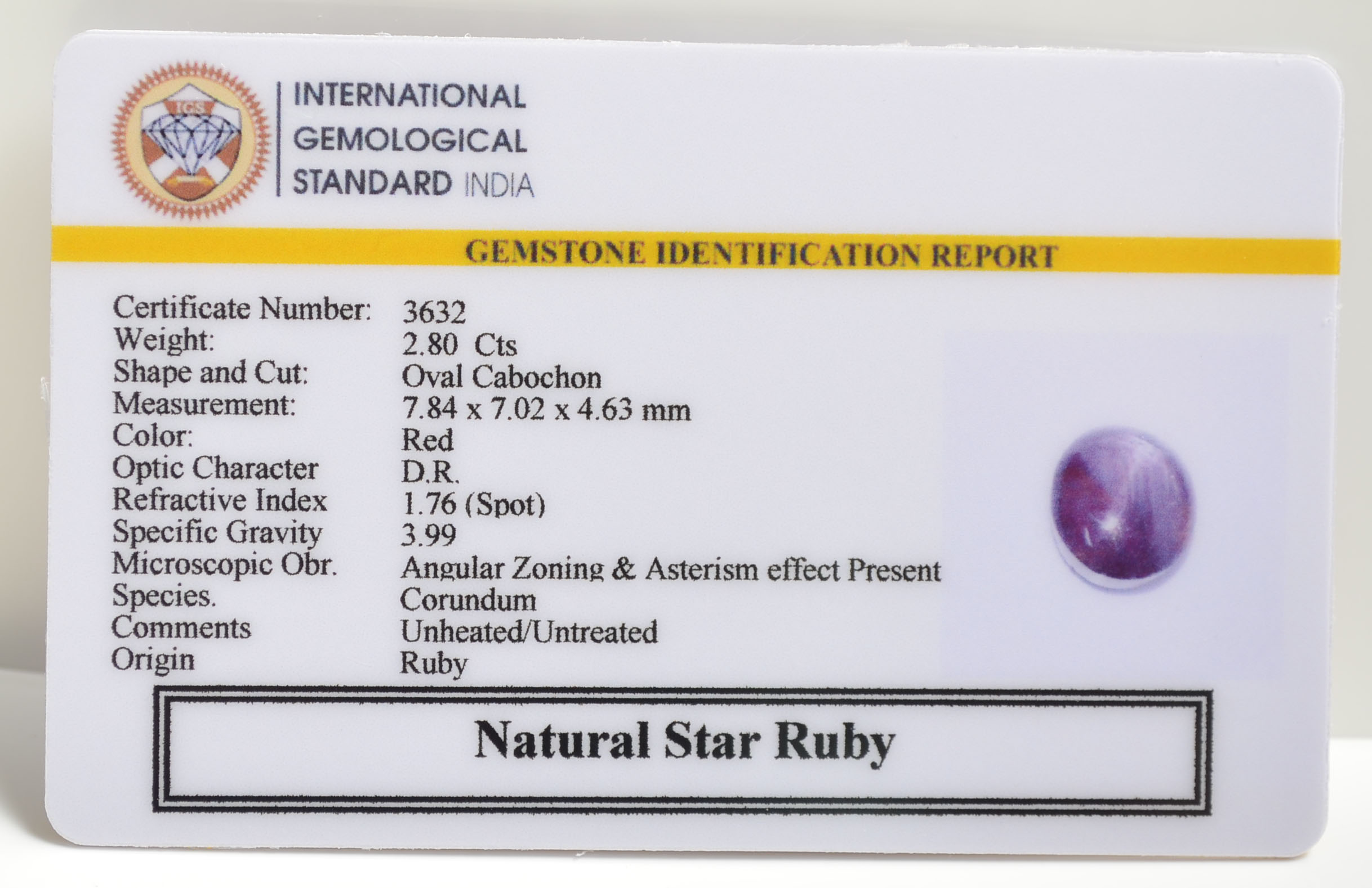 STAR RUBY 2.8 Ct. 3 SRUB276 2 STAR RUBY 2.8 Ct.