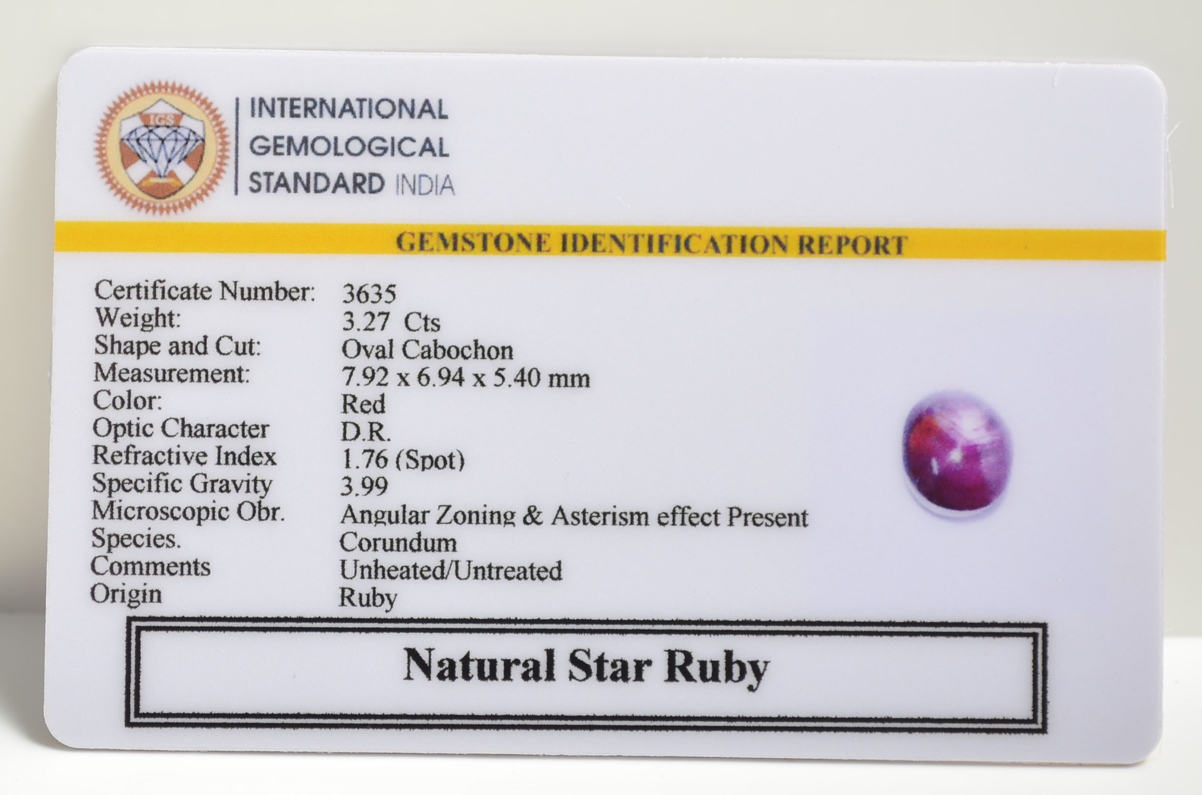 STAR RUBY 3.27 Ct. 3 SRUB279 2 STAR RUBY 3.27 Ct.