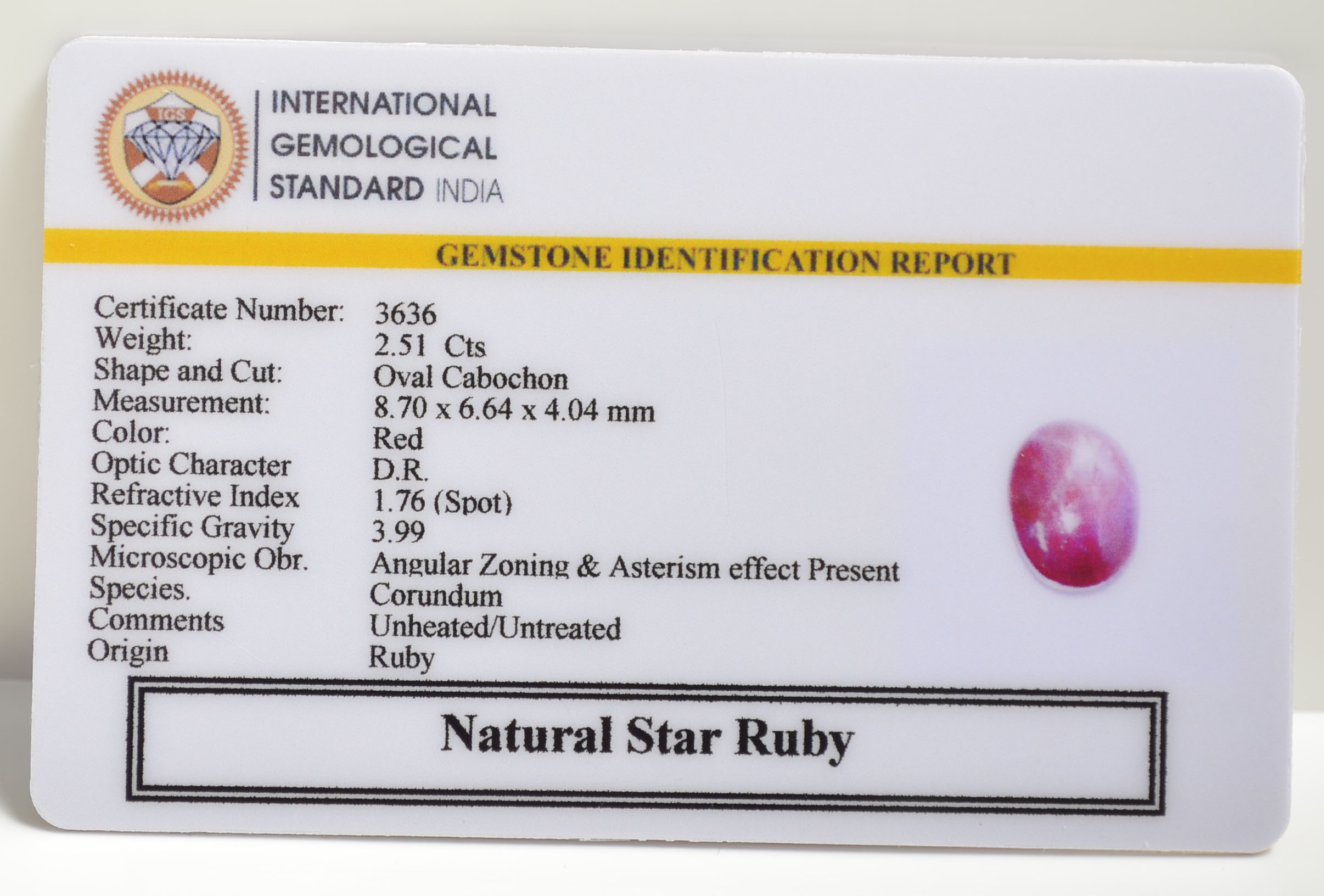 STAR RUBY 2.51 Ct. 3 SRUB280 2 STAR RUBY 2.51 Ct.
