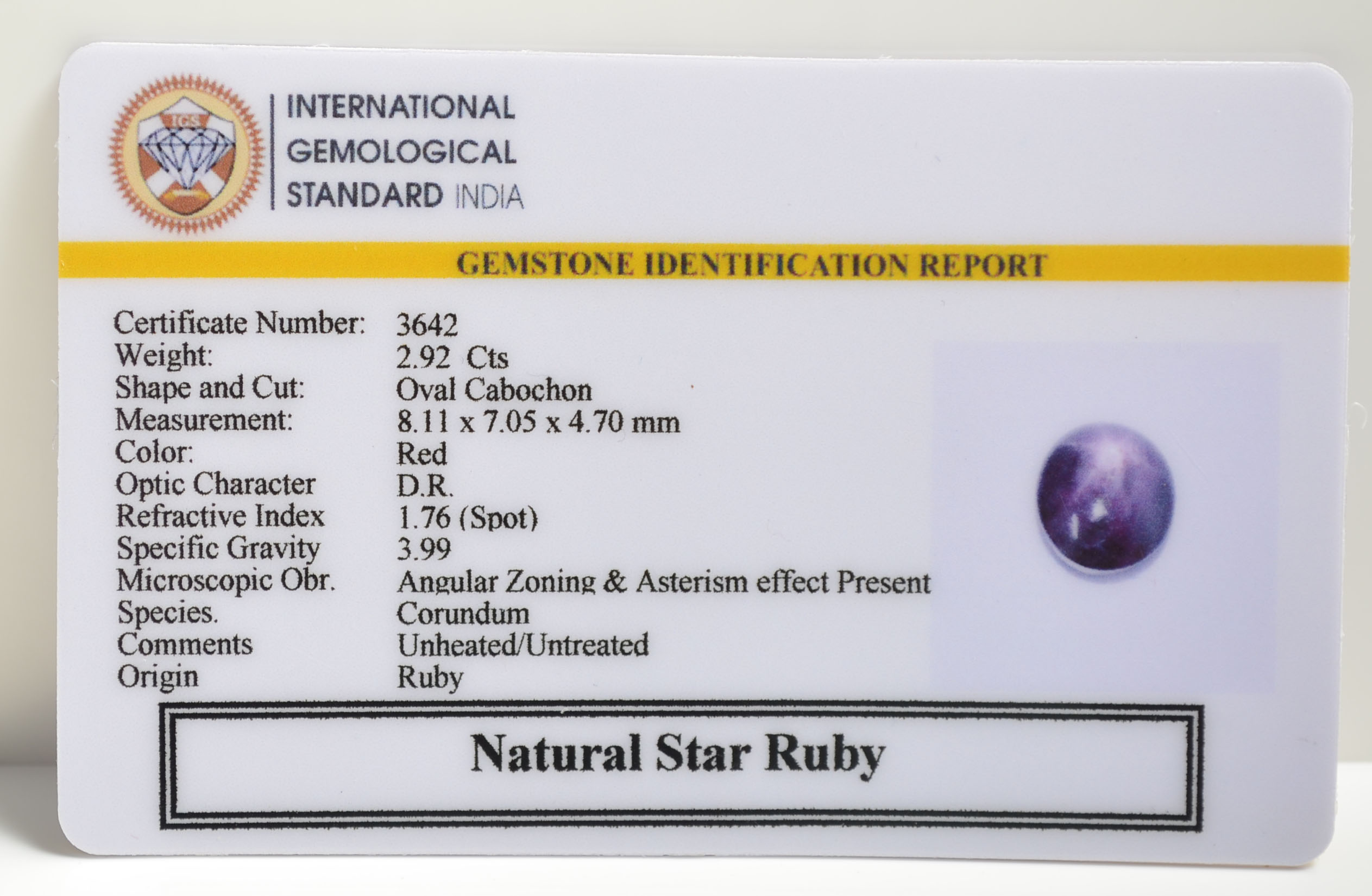 STAR RUBY 2.92 Ct. 3 SRUB285 2 STAR RUBY 2.92 Ct.