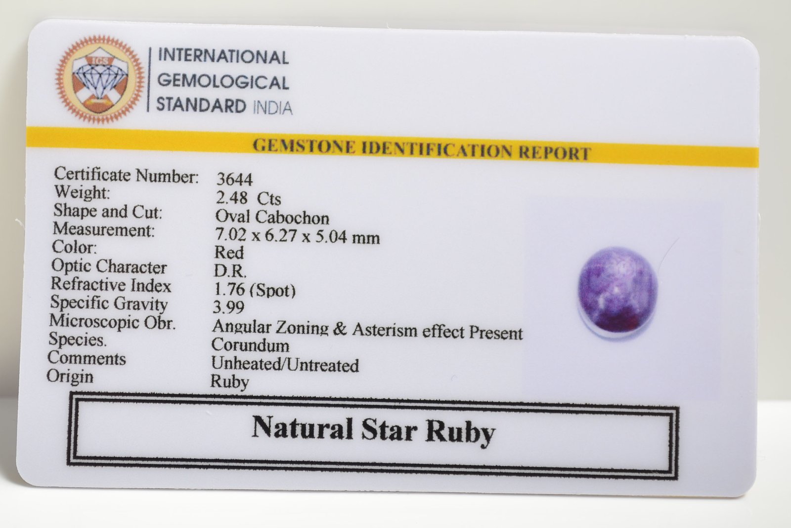 STAR RUBY 2.48 Ct. 3 SRUB286 2 1 STAR RUBY 2.48 Ct.