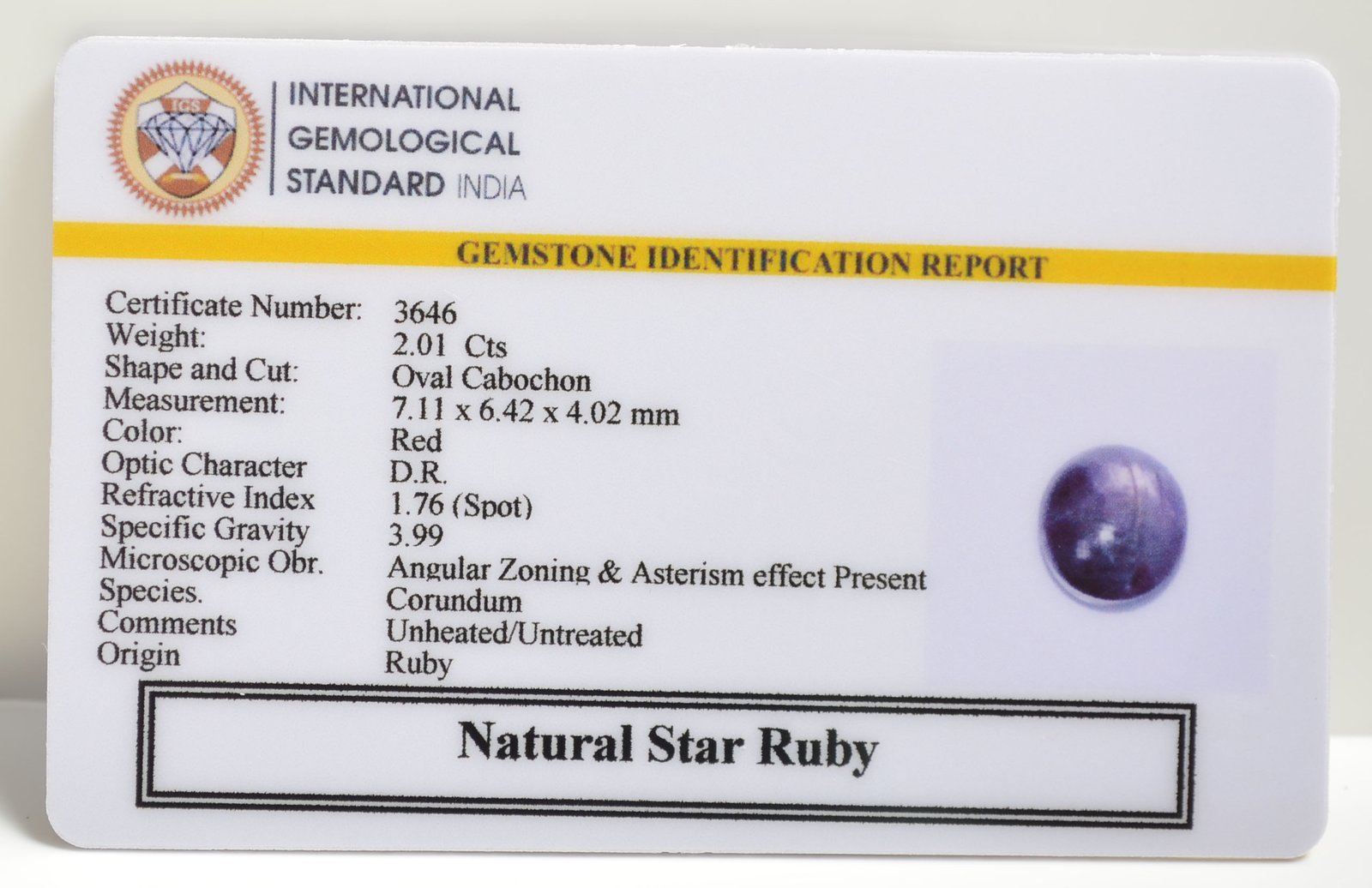 SRUB288 2 1 STAR RUBY 2.01 Ct.