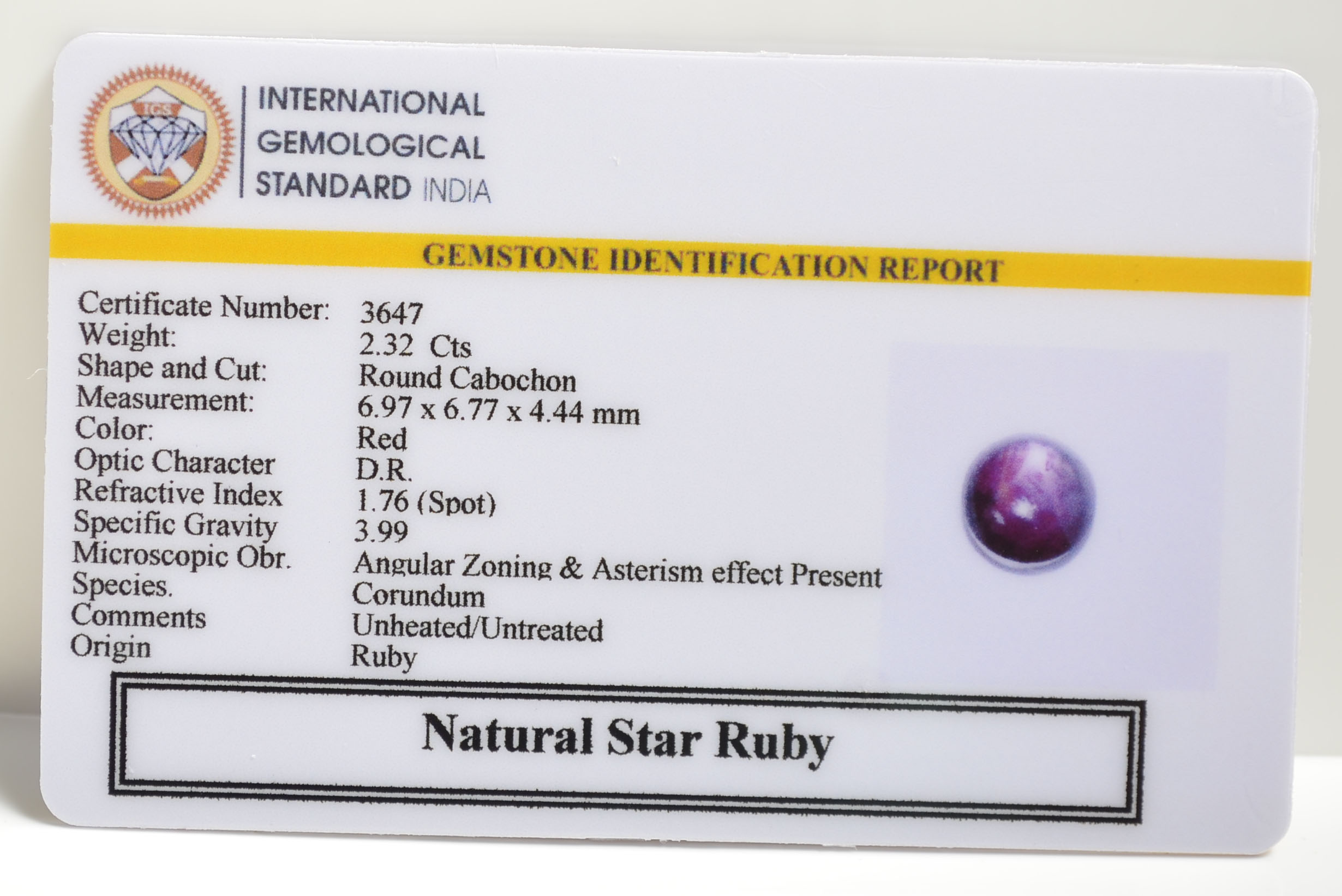 STAR RUBY 2.32 Ct. 3 SRUB289 2 STAR RUBY 2.32 Ct.