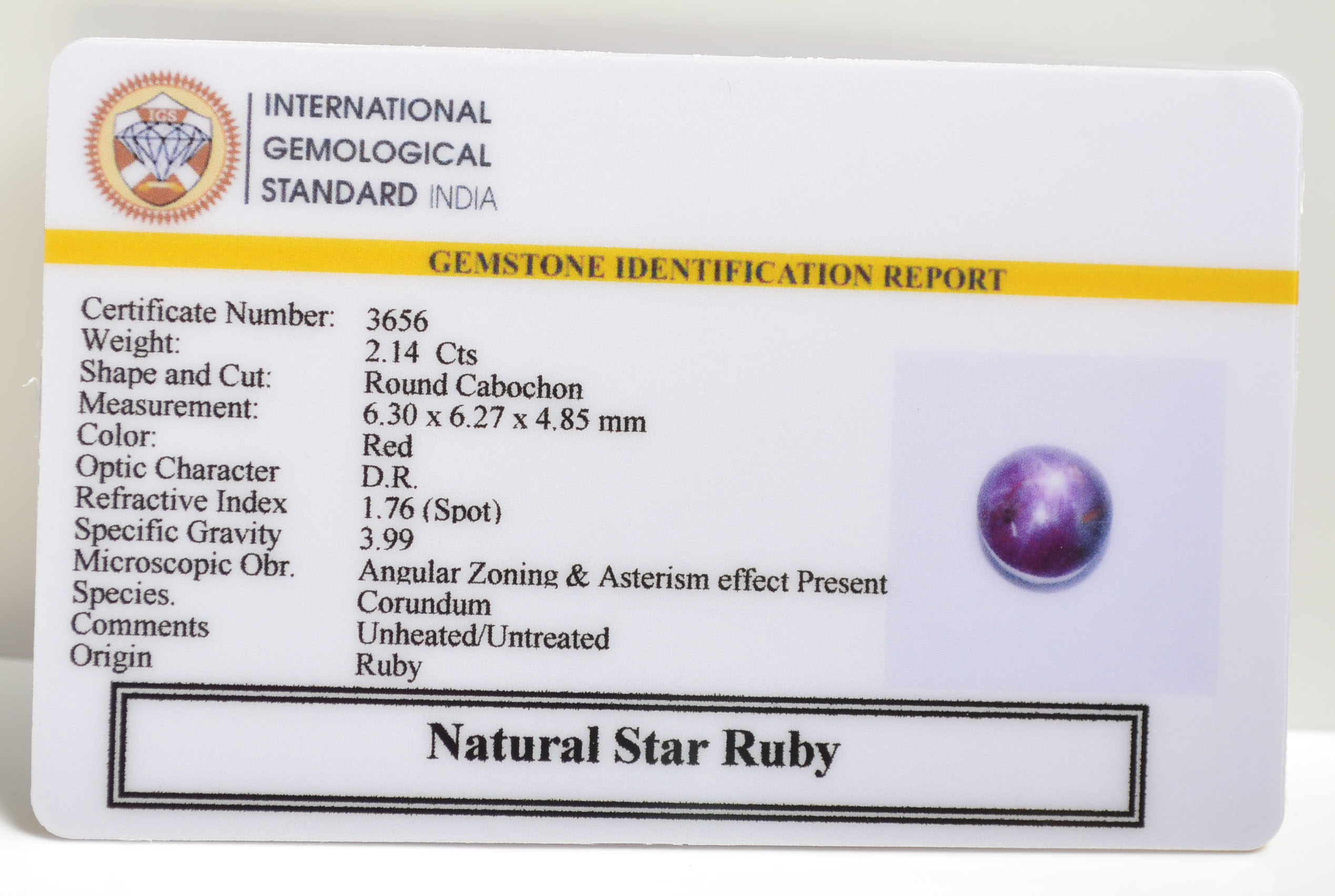 STAR RUBY 2.14 Ct. 3 SRUB297 2 STAR RUBY 2.14 Ct.