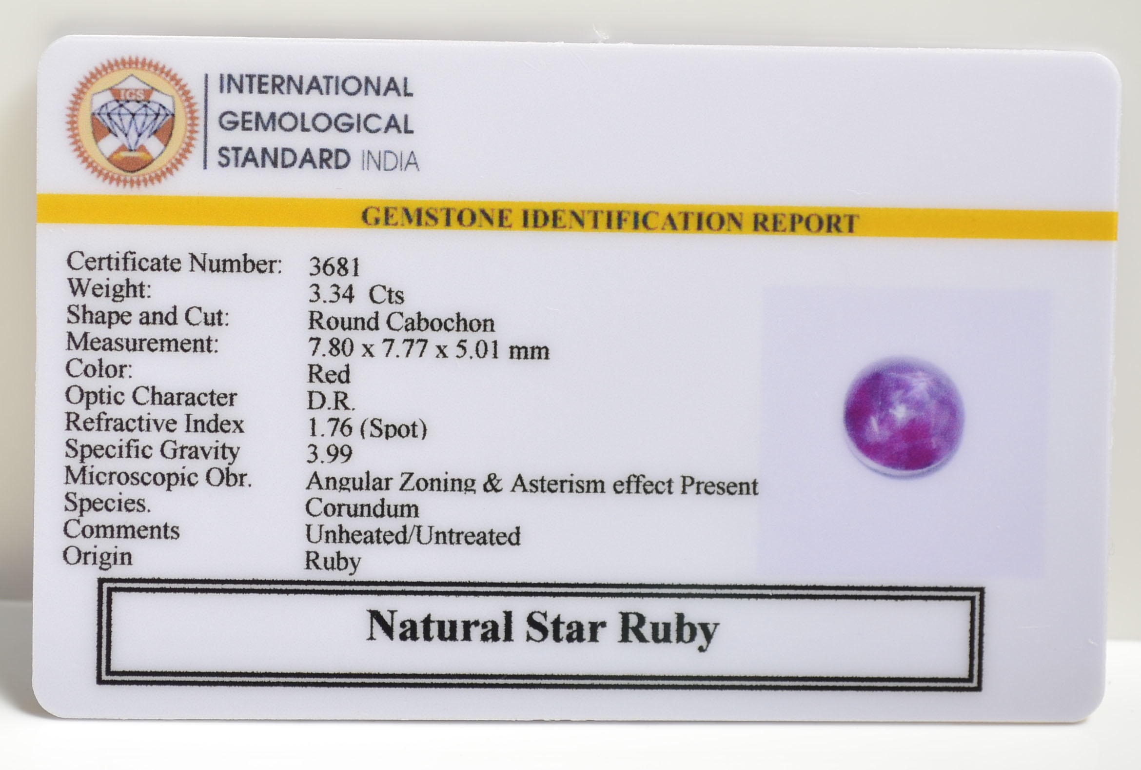 STAR RUBY 3.34 Ct. 3 SRUB314 2 STAR RUBY 3.34 Ct.