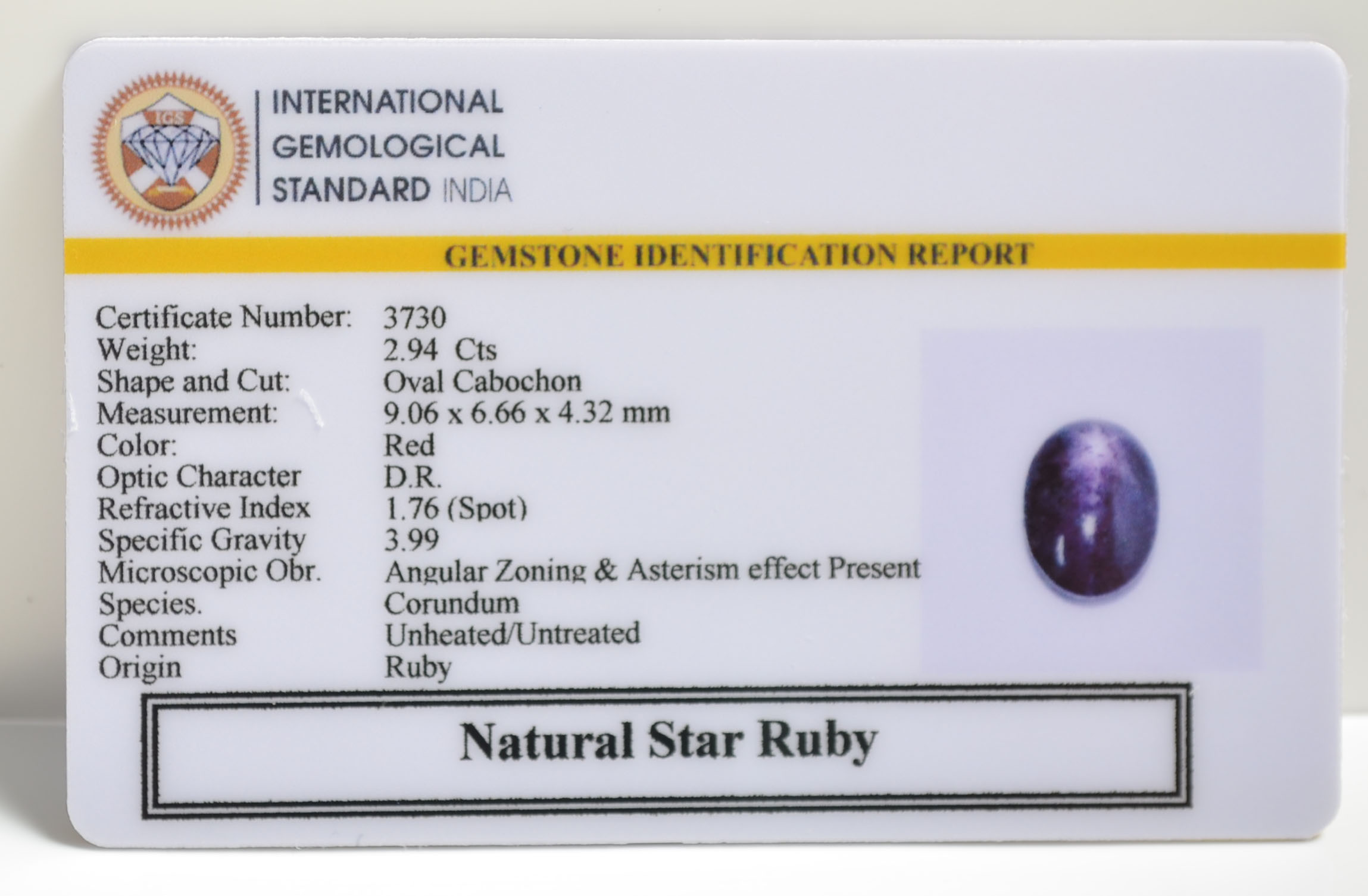 STAR RUBY 2.94 Ct. 3 SRUB353 2 STAR RUBY 2.94 Ct.