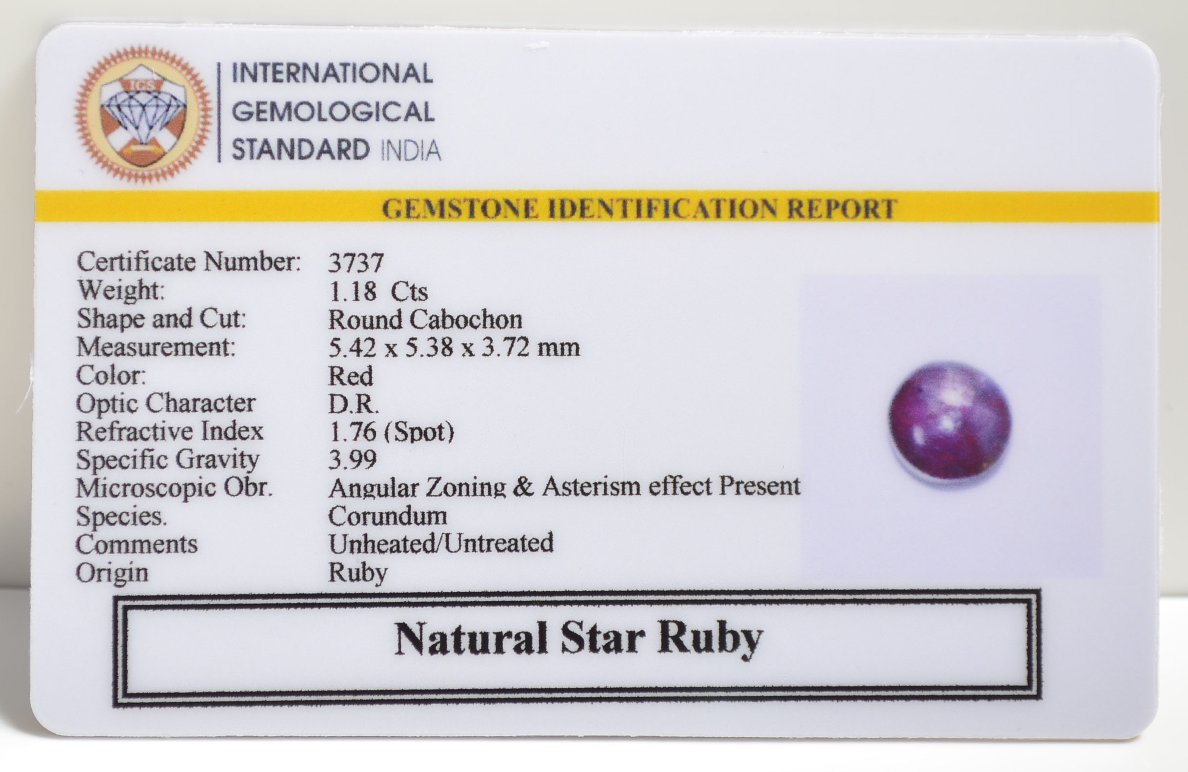 STAR RUBY 1.18 Ct. 3 SRUB360 2 STAR RUBY 1.18 Ct.