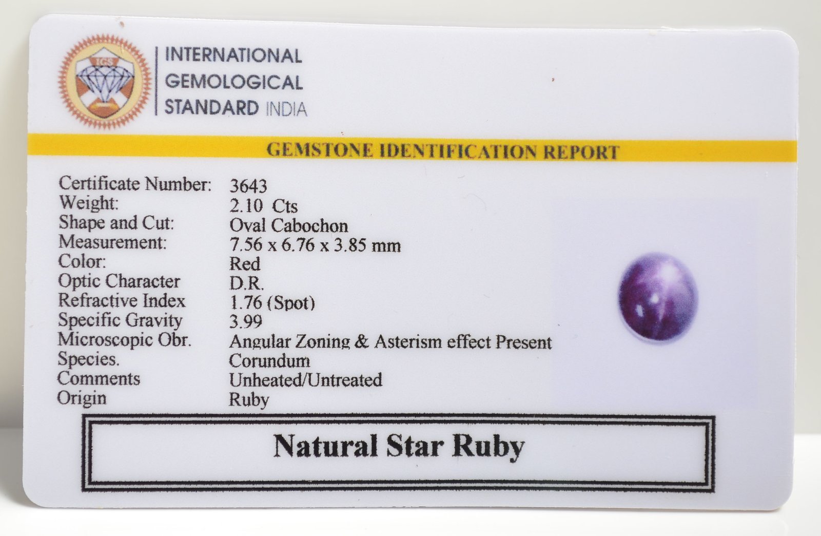 SRUBG317 2 1 STAR RUBY 2.1 Ct.