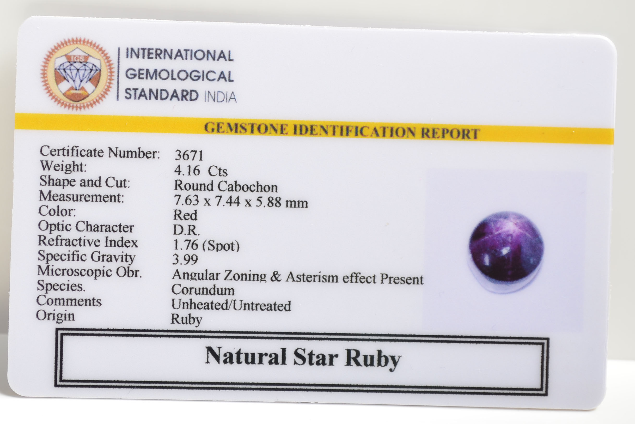 STAR RUBY 4.16 Ct. 3 SRUBG323 2 STAR RUBY 4.16 Ct.