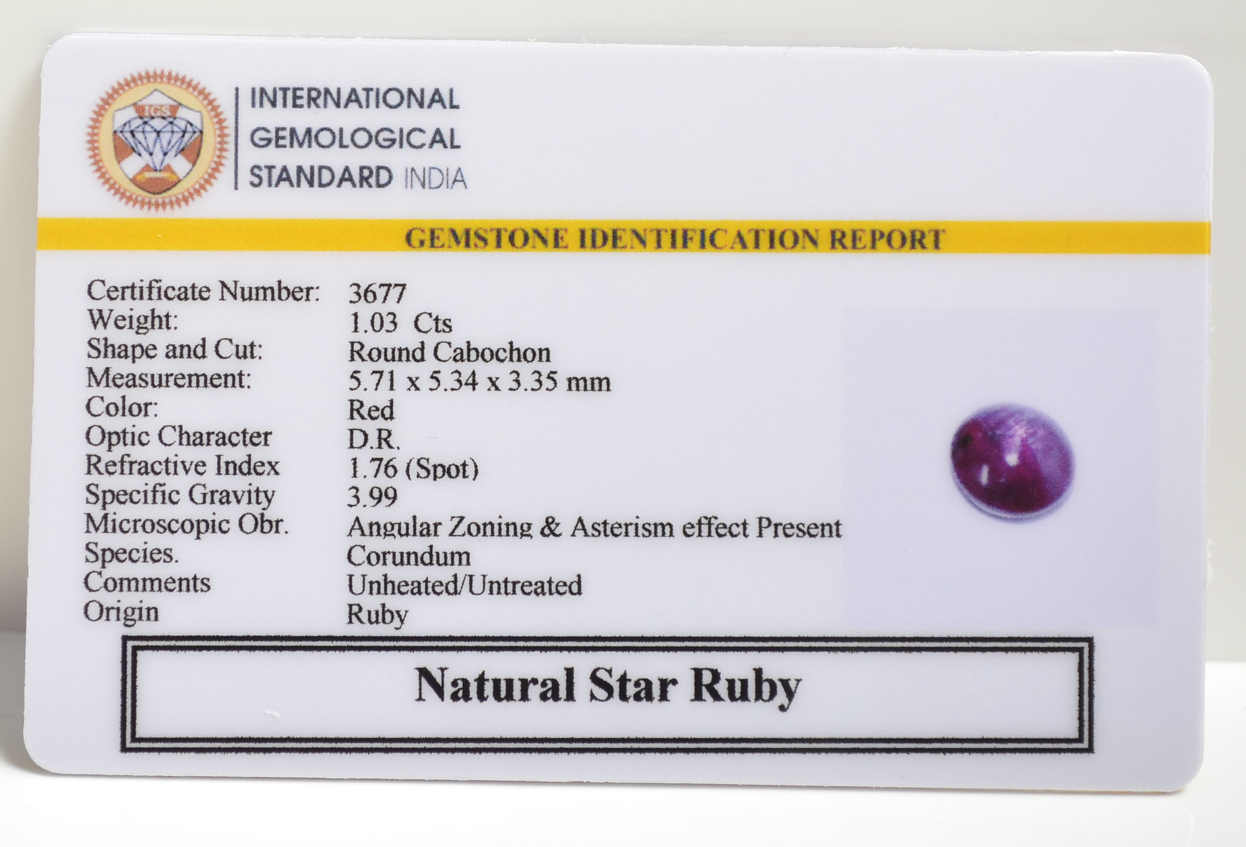 STAR RUBY 1.03 Ct. 3 SRUBG325 2 STAR RUBY 1.03 Ct.