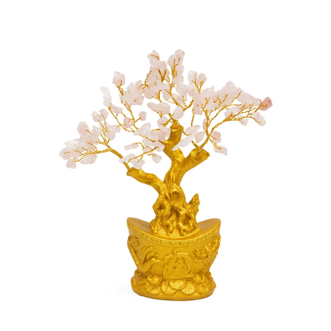 Rose Quartz Golden Branch Tree