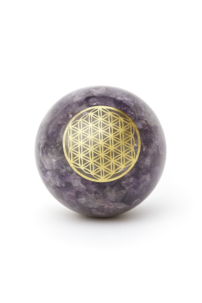 AMEOSP1 FX 1 Amethyst Flower of Life Orgone Sphere