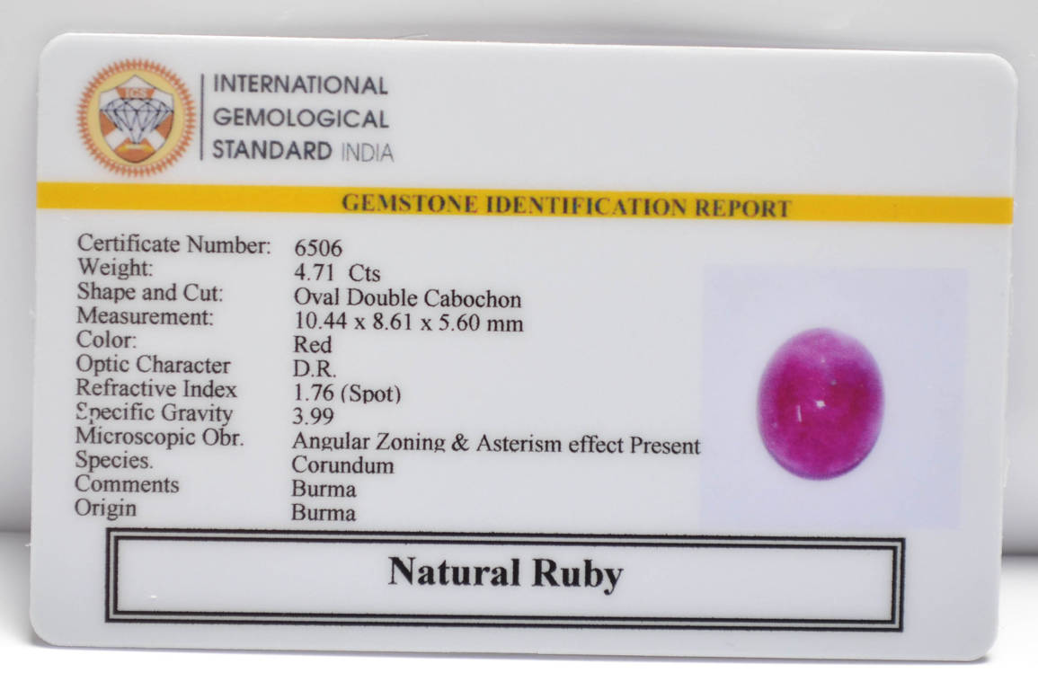 BMR152 2 RUBY (BURMA MINES) 4.71 Ct.