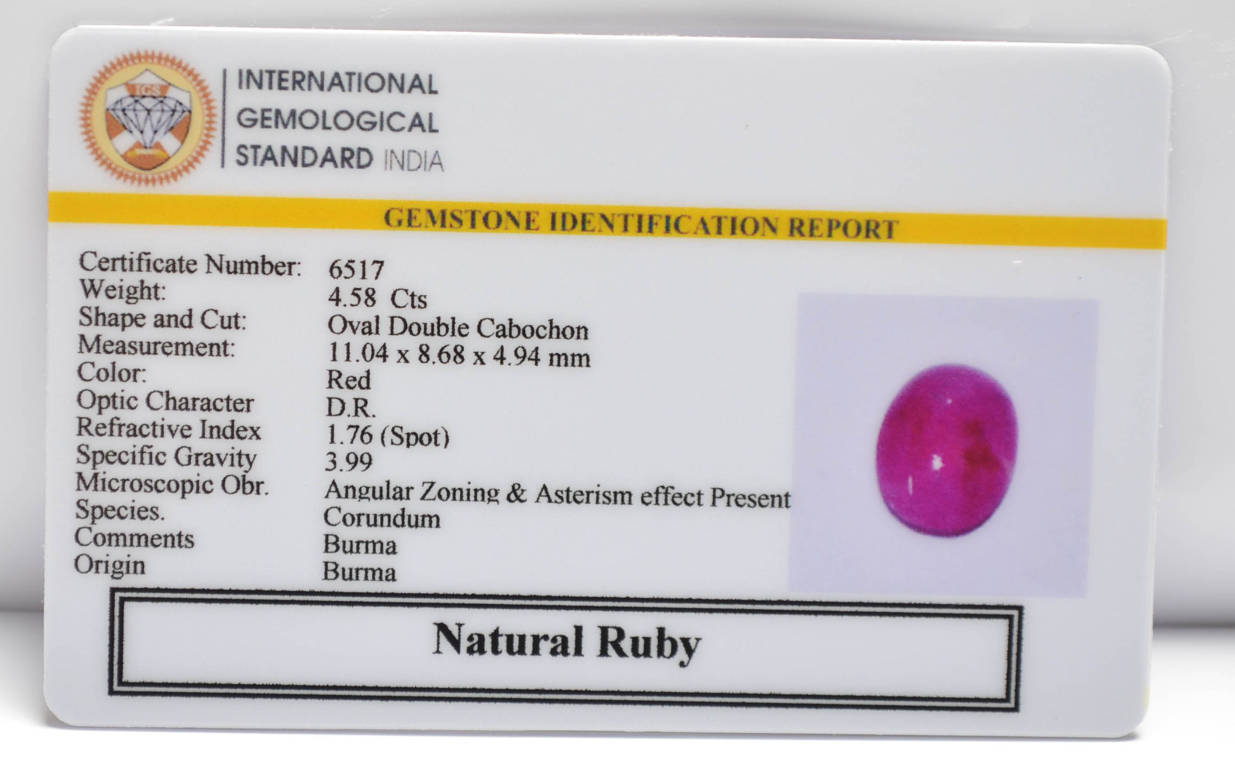 BMR162 2 RUBY (BURMA MINES) 4.58 Ct.