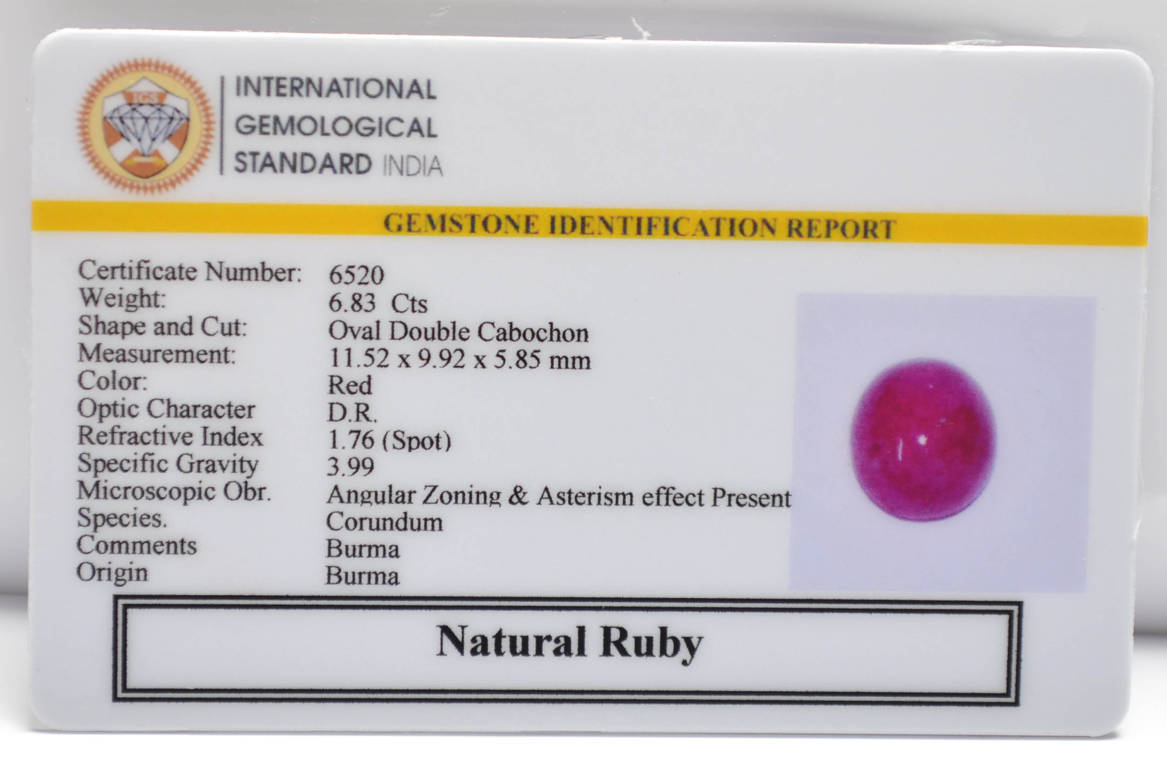 BMR164 2 RUBY (BURMA MINES) 6.83 Ct.