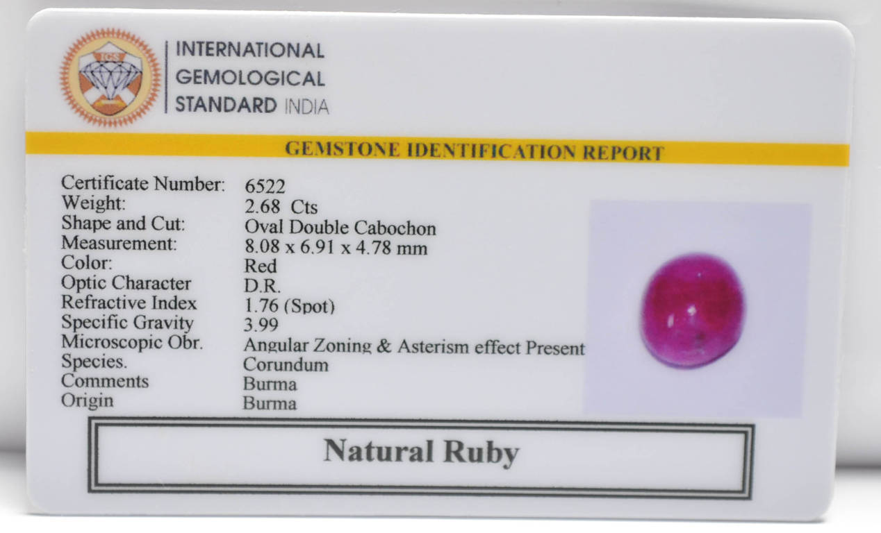 BMR166 2 RUBY (BURMA MINES) 2.68 Ct.