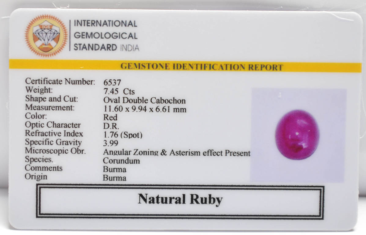 BMR177 2 RUBY (BURMA MINES) 7.45 Ct.