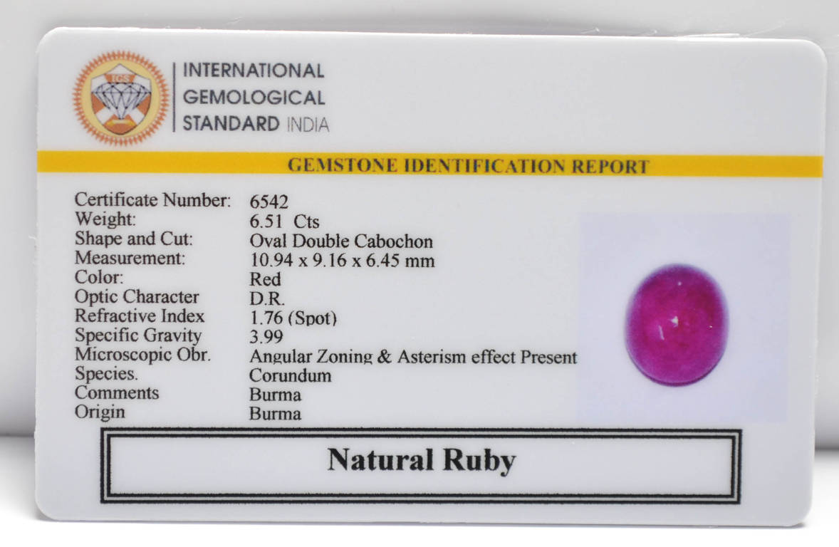 BMR182 2 RUBY (BURMA MINES) 6.51 Ct.