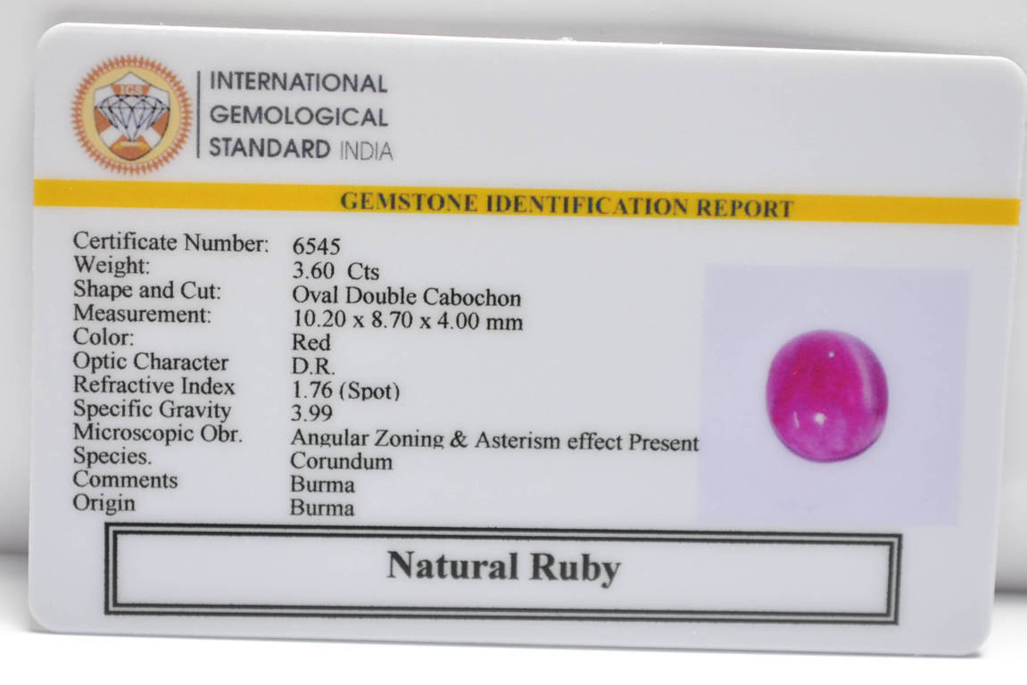 BMR185 2 RUBY (BURMA MINES) 3.6 Ct.