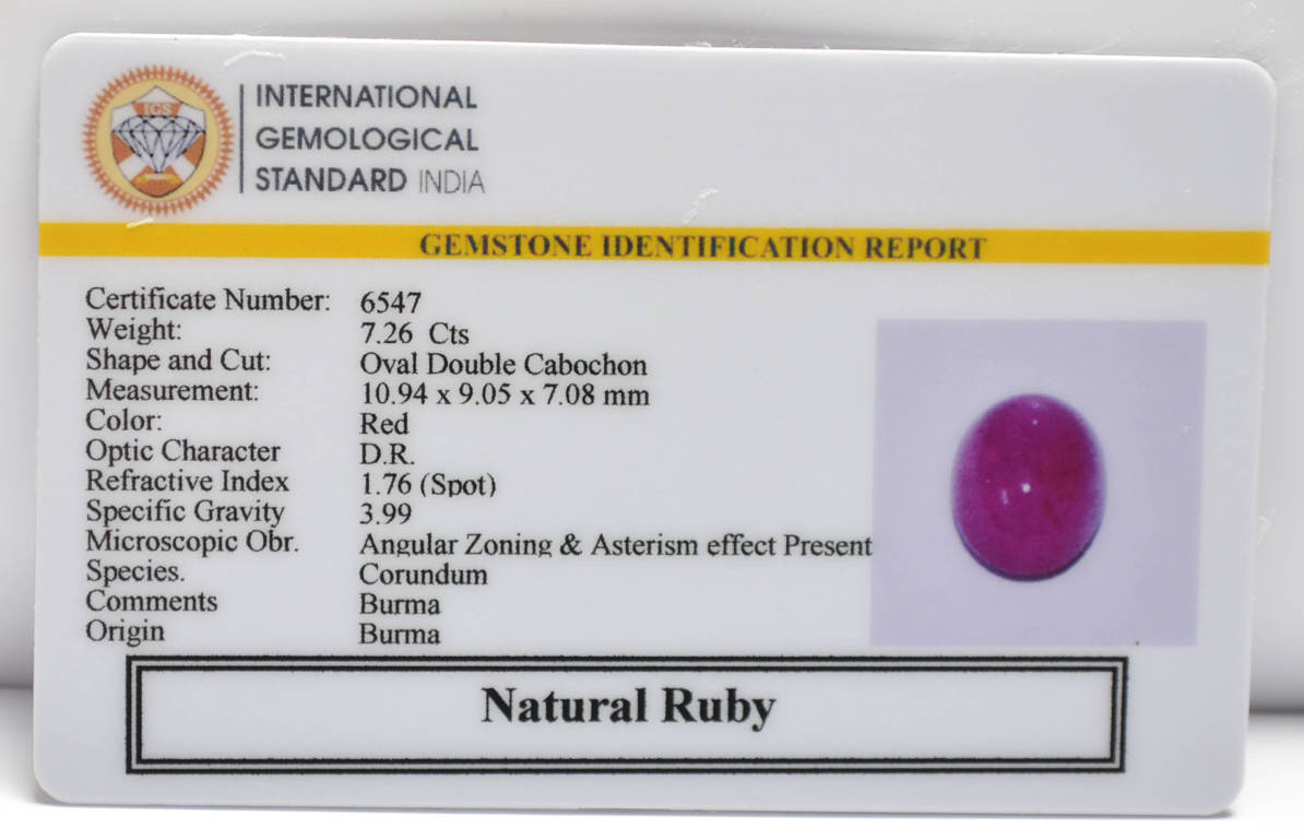 BMR187 2 RUBY (BURMA MINES) 7.26 Ct.