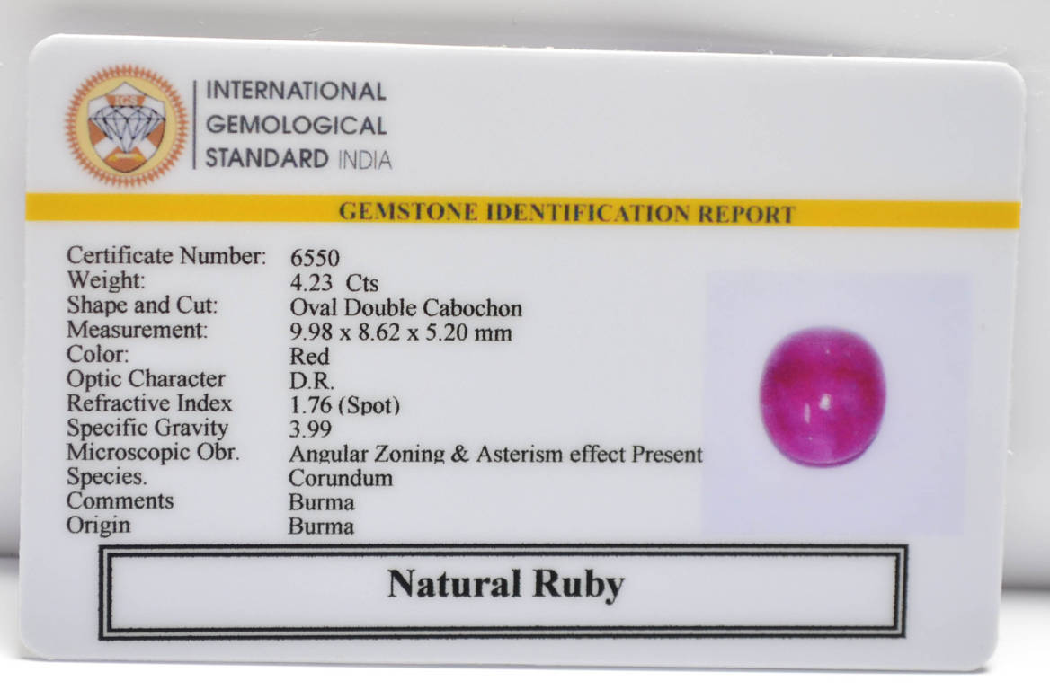 BMR190 2 RUBY (BURMA MINES) 4.23 Ct.