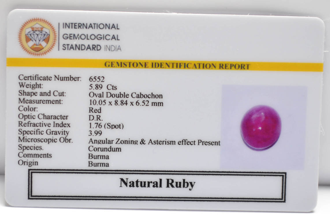 BMR192 2 RUBY (BURMA MINES) 5.89 Ct.