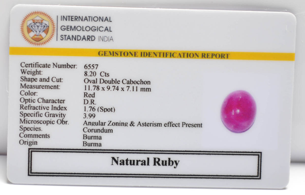 RUBY (BURMA MINES) 8.2 Ct. 3 BMR196 2 RUBY (BURMA MINES) 8.2 Ct.