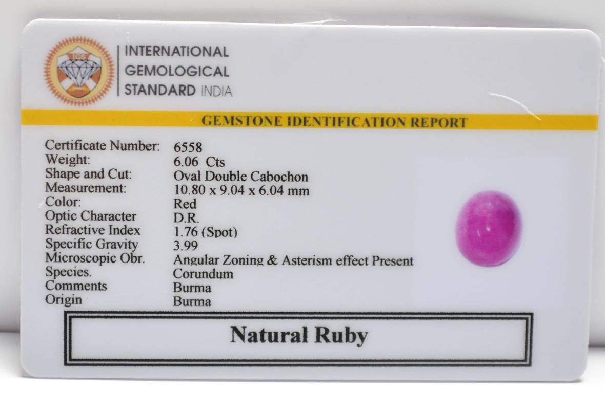 BMR197 2 RUBY (BURMA MINES) 6.06 Ct.