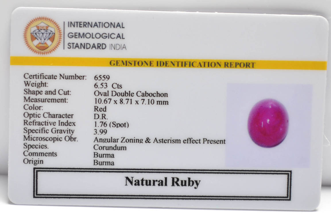 BMR198 2 RUBY (BURMA MINES) 6.53 Ct.