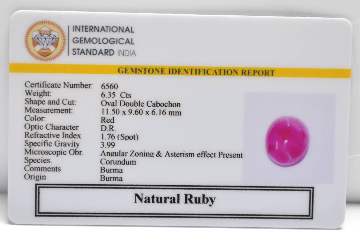 BMR199 2 RUBY (BURMA MINES) 6.35 Ct.