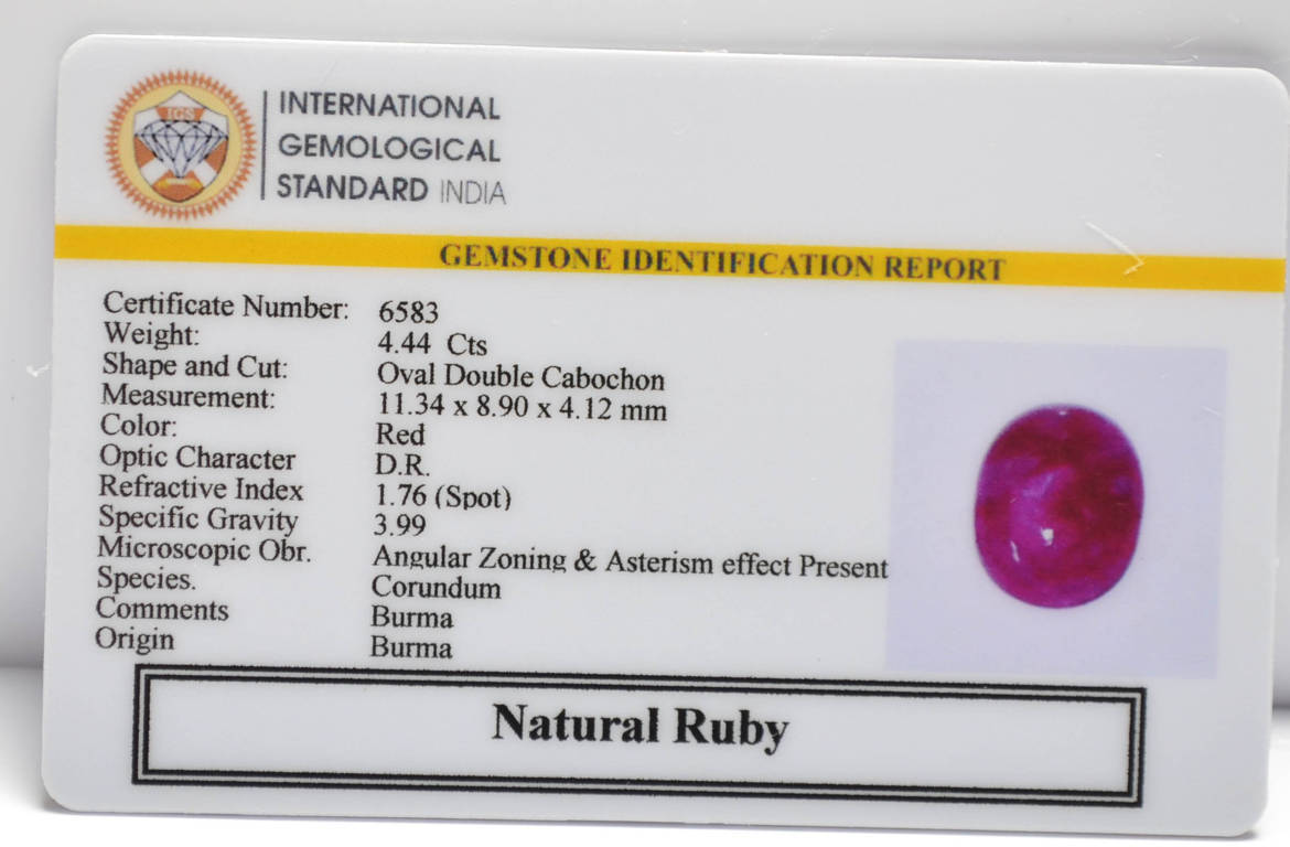 BMR218 2 RUBY (BURMA MINES) 4.44 Ct.