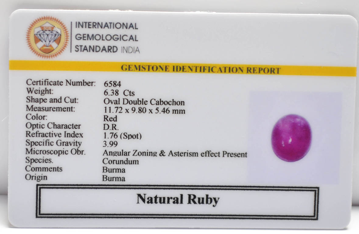 BMR219 2 RUBY (BURMA MINES) 6.38 Ct.