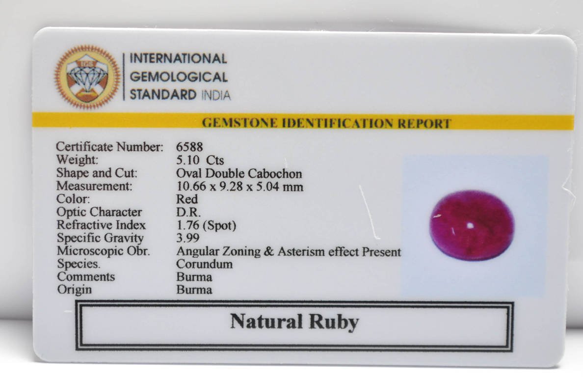 BMR222 2 RUBY (BURMA MINES) 5.1 Ct.