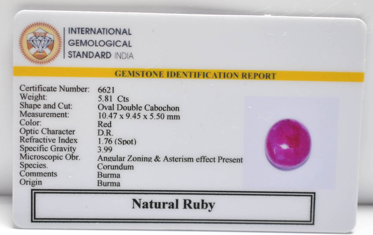 BMR250 2 RUBY (BURMA MINES) 5.81 Ct.