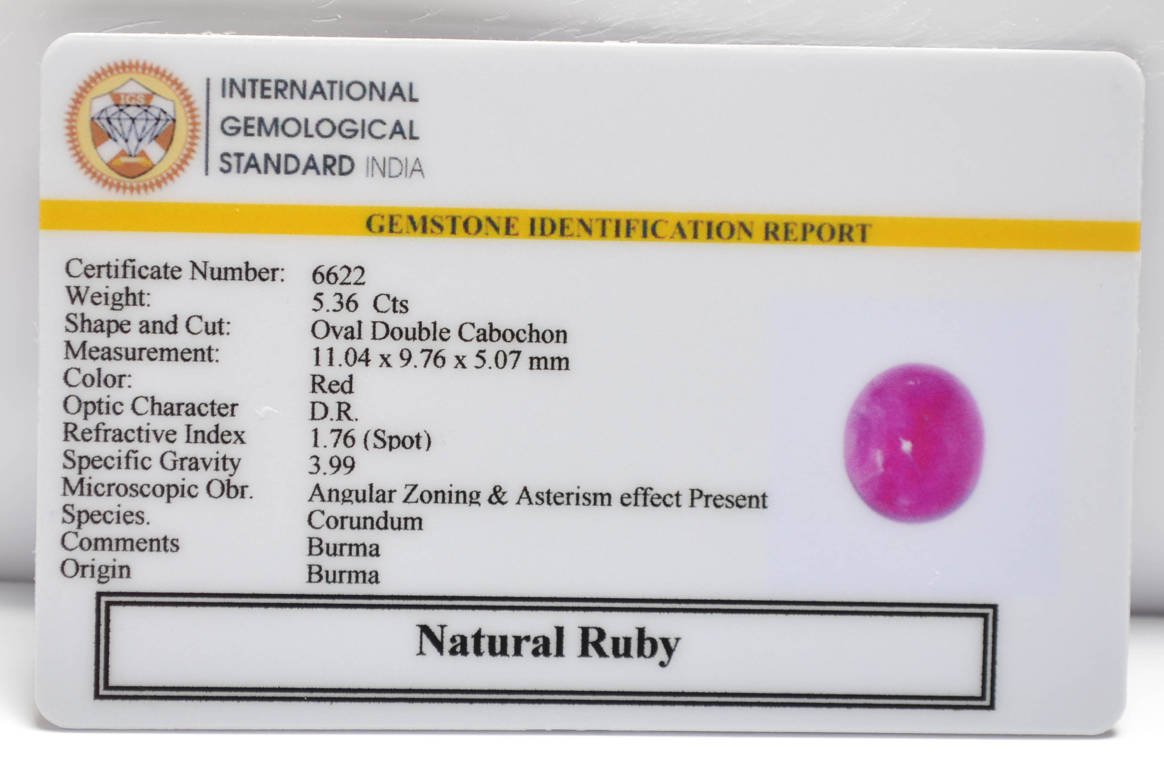 BMR251 2 RUBY (BURMA MINES) 5.36 Ct.