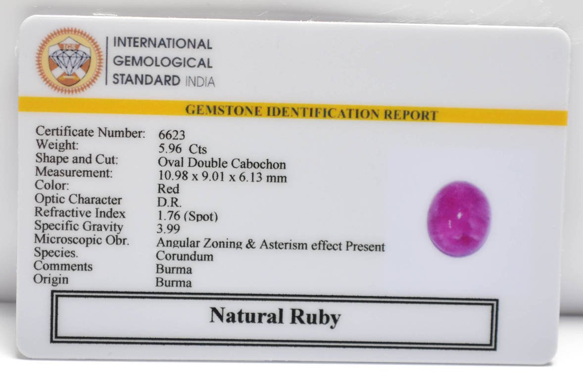 BMR252 2 RUBY (BURMA MINES) 5.96 Ct.