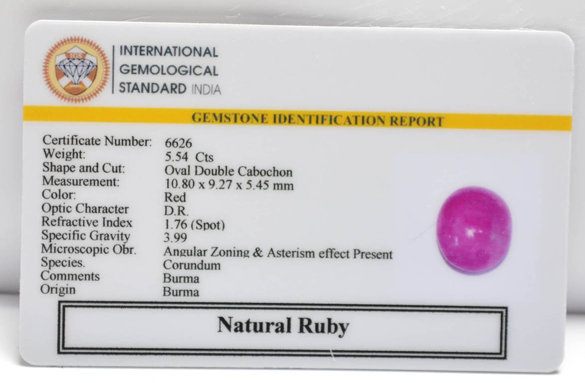 BMR254 2 RUBY (BURMA MINES) 5.54 Ct.