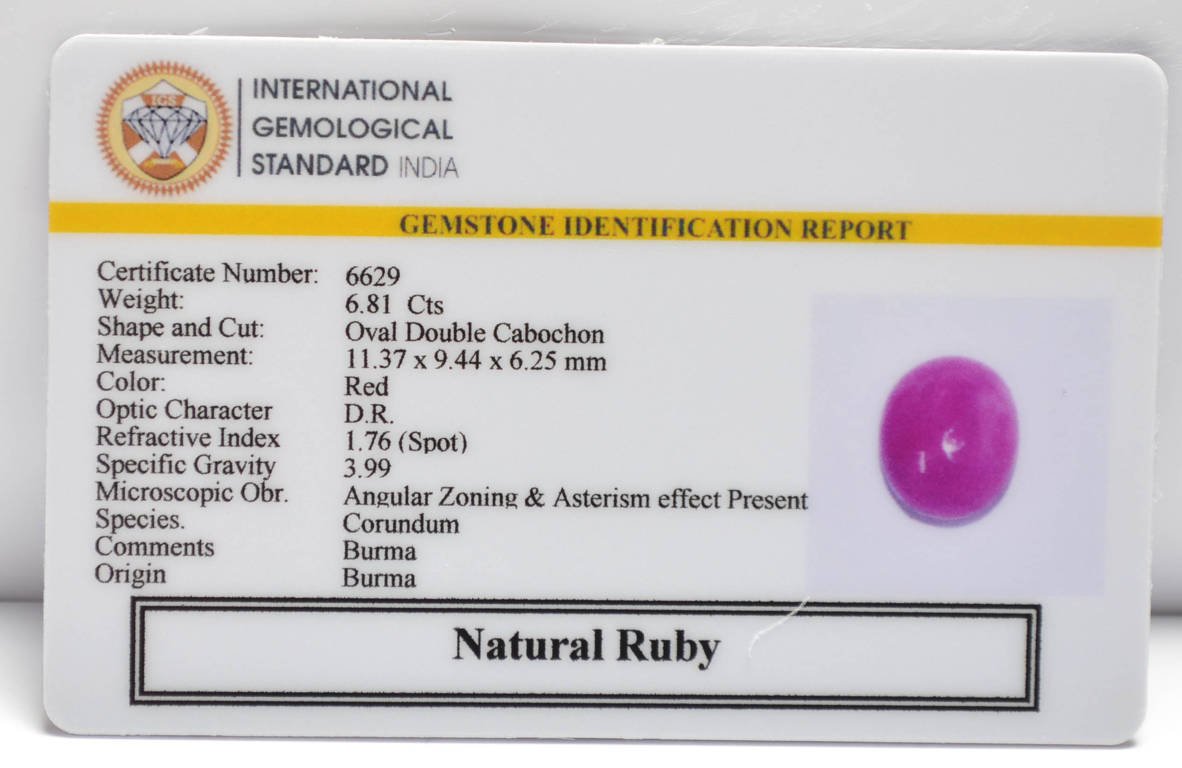BMR257 2 RUBY (BURMA MINES) 6.81 Ct.