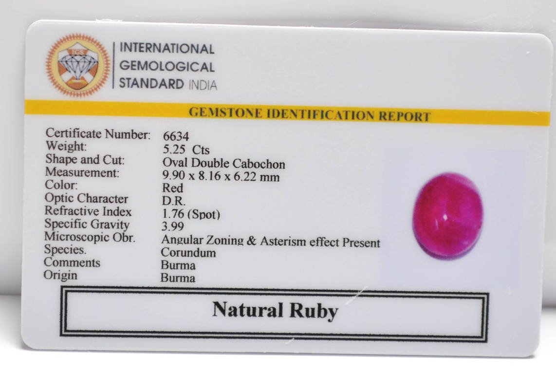 BMR260 2 RUBY (BURMA MINES) 5.25 Ct.