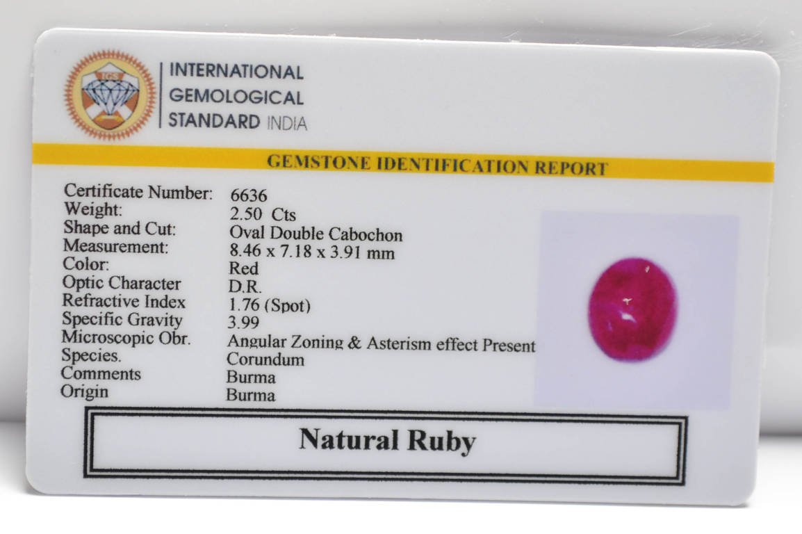 BMR262 2 RUBY (BURMA MINES) 2.5 Ct.