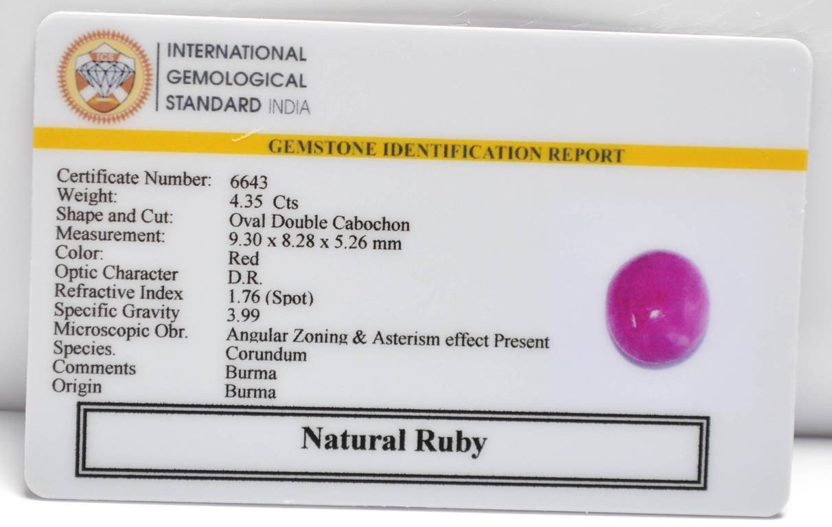 BMR265 2 RUBY (BURMA MINES) 4.35 Ct.