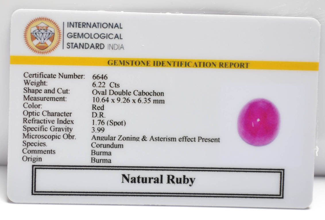 BMR267 2 RUBY (BURMA MINES) 6.22 Ct.