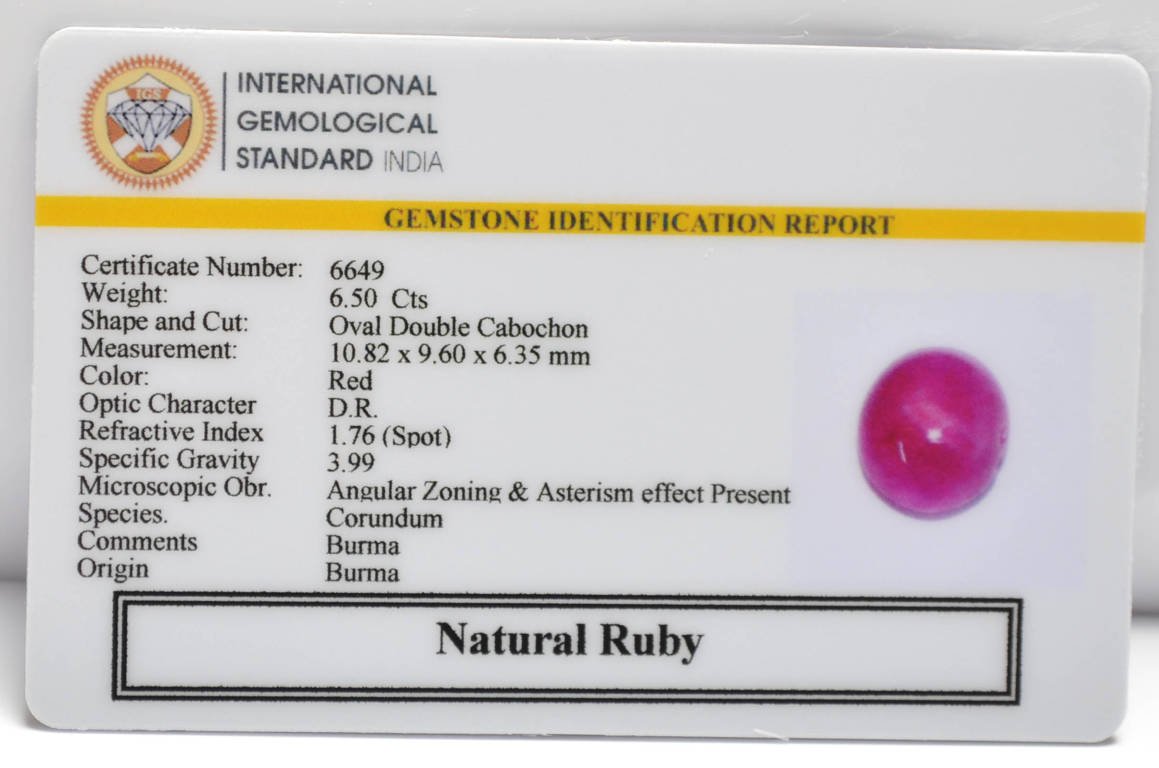 BMR270 2 RUBY (BURMA MINES) 6.5 Ct.