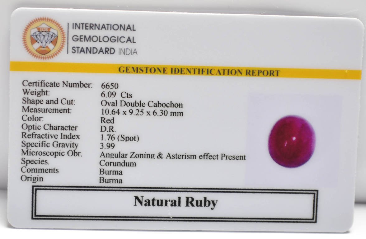 BMR271 2 RUBY (BURMA MINES) 6.09 Ct.