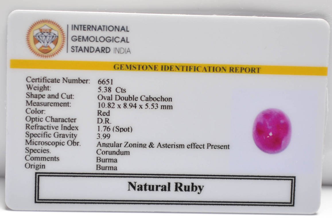 BMR272 2 RUBY (BURMA MINES) 5.38 Ct.